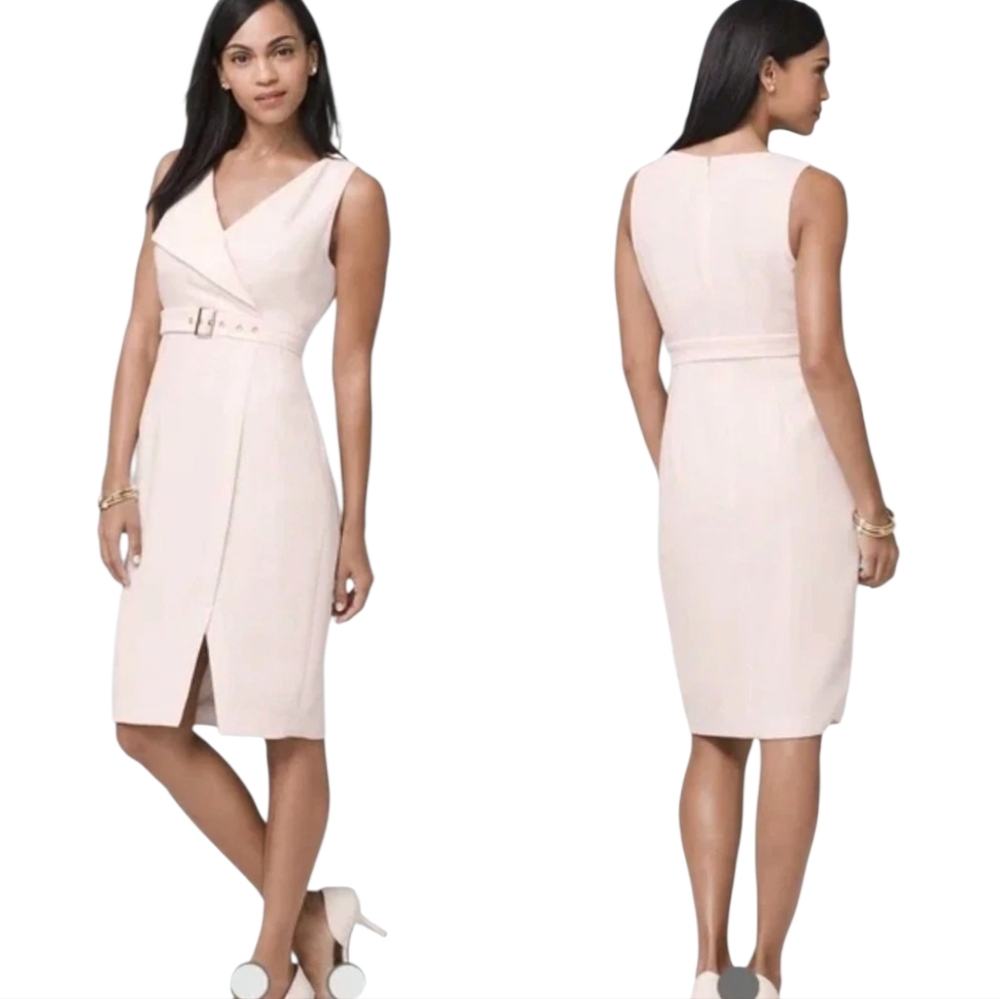 WHBM Pale Pink Faux Wrap Belted Midi Dress